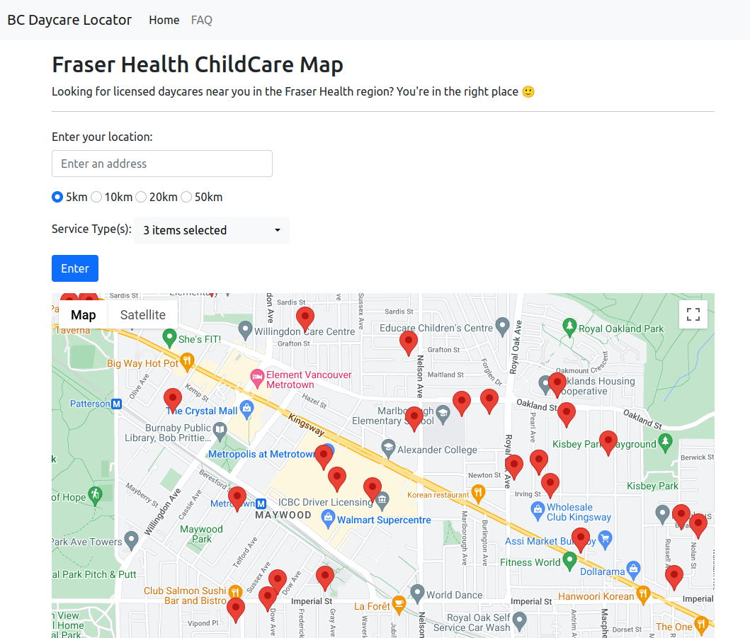 BC Daycare Map